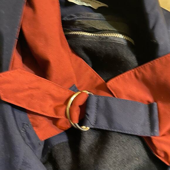 Vintage Investment Hooded Belted Trenchcoat Blue and Red Women's Size 10 - Picture 7 of 16